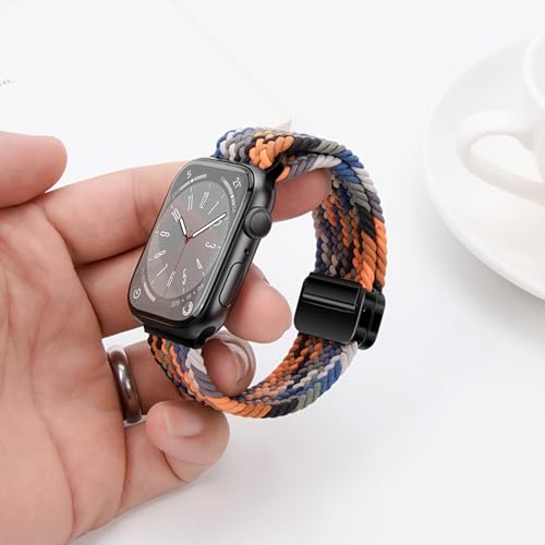 Compatible with Apple Watch Strap 49mm 46mm 45mm 44mm 42mm 41mm 40mm, Elasticated Magnetic Nylon Strap Band for IWatch Series 10/9/8/7/6/5/4/SE 2/Ultra 3/2 Men Women