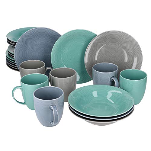 VAN WELL Kombi-Service Jive für 6 Personen I Geschirr-Set in verschiedenen Farben I Tassen Suppenteller Kuchenteller Speiseteller I Buntes Geschirrset aus edlem Porzellan 24-tlg. I bunt