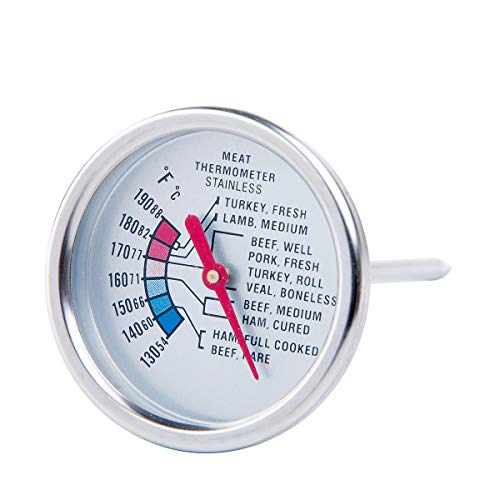 Meat Thermometer Extra Large Dial 2.4-Inch Meat & Poultry Thermometer Stainless Steel Safe Waterproof Classic Design BBQ Poultry Probe Cooking Meat Thermometer for Household Cooking Turkey Pork Beef