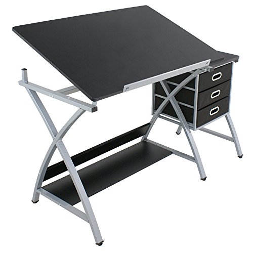 ZENY Drafting Table Craft Drawing Desk with Drawers Tilted Tabletop Art