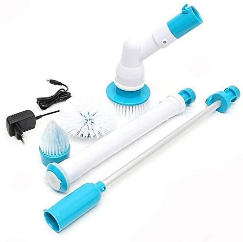 SKYTONE ABS Plastic Electric Spinning Scrubber Machine Floor Cleaning Bathroom Tiles Cleaner Tool with 3 Replaceable Brushes and Long Extension Handle