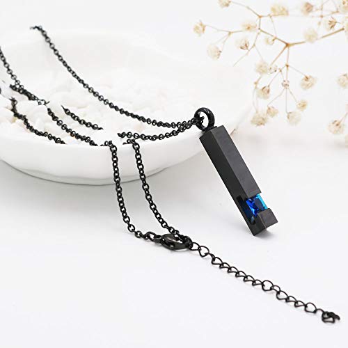 Inlay Multi-Colored Crystal Bar Memorial Urn Necklaces for Cremation Ashes Stainless Steel Keepsake Jewelry (Dark Blue)