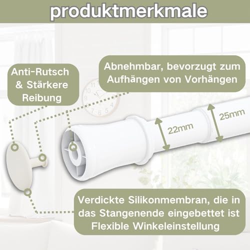 Venwemong Curtain Rail No Drilling Adjustable Telescopic Rod Curtain Rod Durable Clamping Rod for Extending by Turning Adjustable for Your Curtains, Divider and Balcony White 85-160 cm
