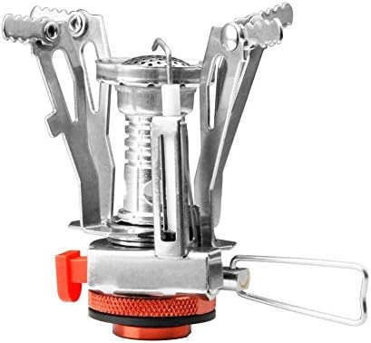 Camping Stove W Piezo Ignition Mini Gas Stove Windproof and Collapsible Camp Burner for Outdoor Backpacking(Butane/Butane Propane Canister Compatible) (Orange)