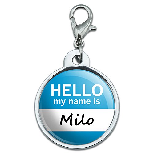 Chrome Plated Metal Small Pet ID Dog Cat Tag Hello My Name Is MAT-MO - Milo