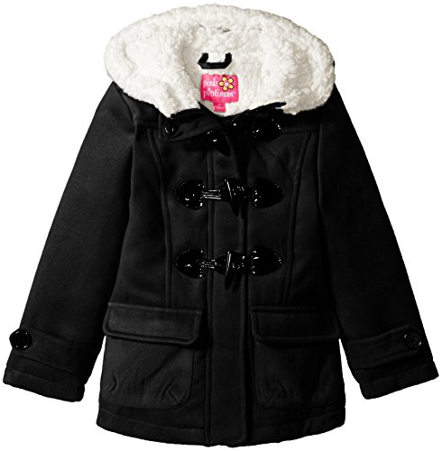 Pink Platinum Little Girls' Wool Toggle Coat, Black, 6X