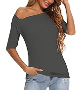 YYA Women's Off The Shoulder Tops Petite Tops for Women Cute Tops 3/4 Sleeve Shirts Half Sleeve B...