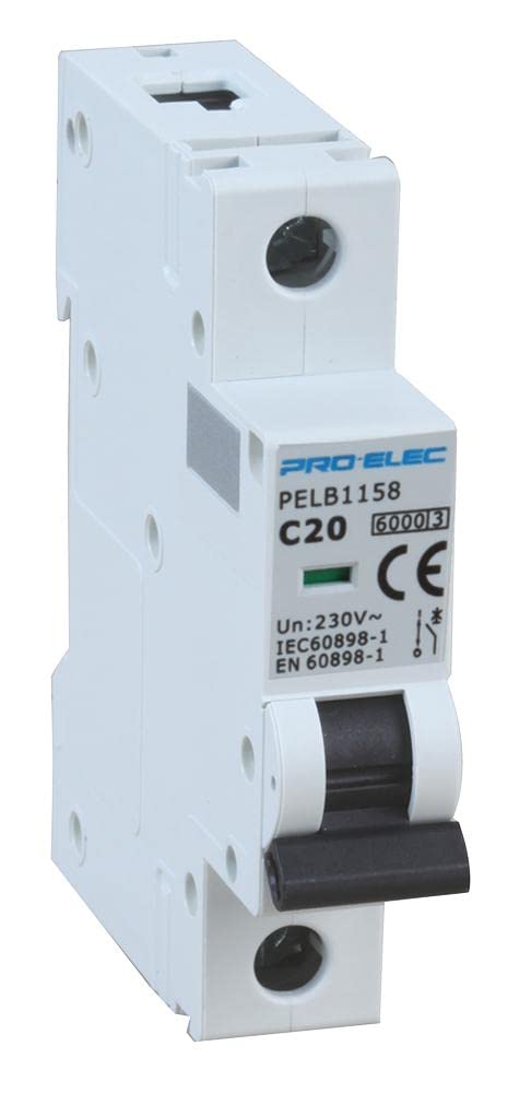 PRO ELEC PELB1158 20A Single Pole MCB, C Curve, 6kA