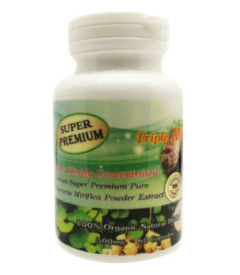 Super Premium TripleX3 Super Highly Pueraria Mirifica Concentrated Pueraria Mirifica Powder Extract 100% Organic Natural Herbal (500mgX3) 1500mg 60 Capsules