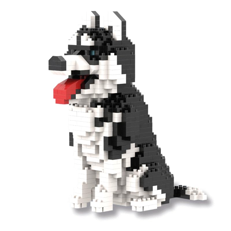 Atomic Building Figure to assemble with miniature blocks. Sitting Husky Dog โ image 1