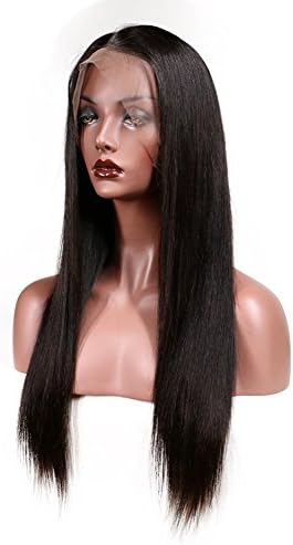 KeLang Brazilian Virgin Human Hair Lace Front Wigs for Black Women Long Straight Pre Plucked Glueless Human Hair Wigs With Baby Hair And Bleached knots 130% Density Natural Black color (Lace Front 24)
