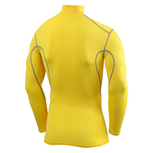 TCA Men's Boys Pro Performance Compression Shirt Long Sleeve Base Layer Thermal Top - Mock Neck - Sonic Yellow L - Thumbnail 2
