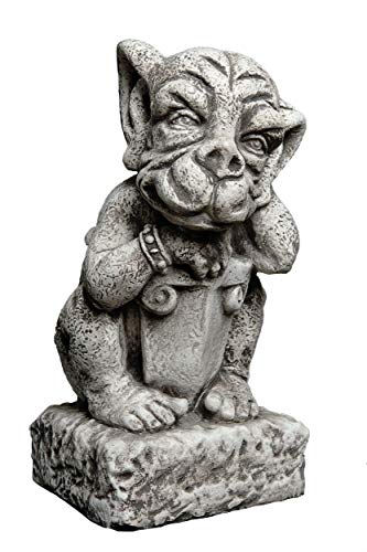 gartendekoparadies.de Gargoyle auf Sockel, Steinfigur, H. 38 cm, 16 kg, Grau, frostsicher aus Steinguss für Außenbereich