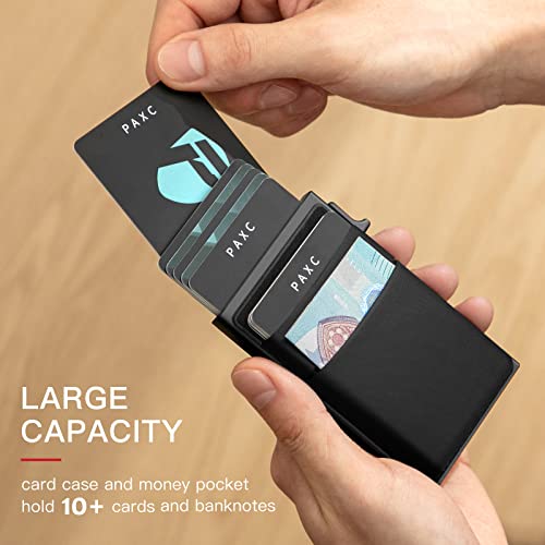 YESIIW Pop up Card Holder with Money Pocket | Minimalist Business Card Wallet RFID Blocking for Men | Slim Aluminum Metal Credit Card Case for Cards and Notes and Coins | Black