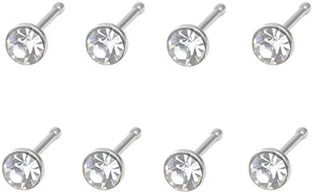 Yans 20G 8pcs Surgical Steel 3mm Cubic Zirconia Crystal Nose Stud