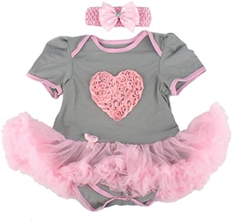 Baby Cotton Summer Toddler Romper Bodysuit with Headband 3-6 Months Gray Heart