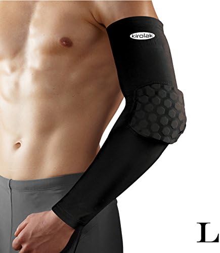 KIROLAK Arm Sleeve Elbow Compression Long Sleeve Sports Arm Forearm Brace Support Black Honeycomb Pad Crashproof Basketball Cycling Arm Guard Sleeve - Size L
