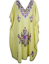 Mogul Womens Caftan Gaia Maxi Dress Floral Embroidered Kaftan Cover Up