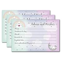 Unicorn Baby Shower Games for Girls - 50 Advice Cards for Mommy with Rainbow Princess Castle - Guest Book Alternative Ideas for Well Wishes and Predictions - Pink Party Supplies and Decorations
