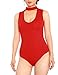 May&Maya Women's Mock Neck Plunging V-Neckline Bodysuit (M, Red)