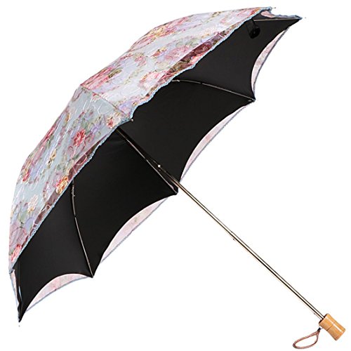 kilofly Anti-UV Embroidered Sun Protection Folding Parasol Umbrella, UPF 40+