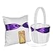 Topwedding Purple Bow White Satin Wedding Ring Bearer Pillow Flower Girl Basket Set