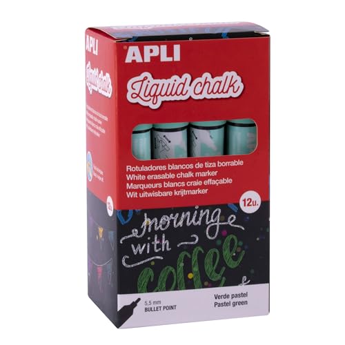 Apli, Radierbare Kreidestifte, 5,5 mm, Liquid Chalk Rundspitze, Pastellgruen
