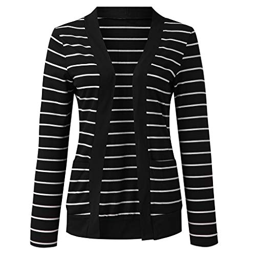 OSTELY Women Fashion Long Sleeve Striped Open Front Long Type Kimono Cardigans Outerwear(Black,XXL)