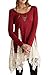 Women's Boat Neck Patchwork Cute Lace Dress (S, Red)