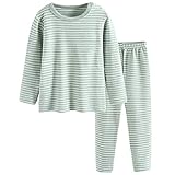 GLEAMING GRAIN Little Boys Girls Thermal Underwear Little Kids Long Sleeve Striped Pajamas PJ Set
