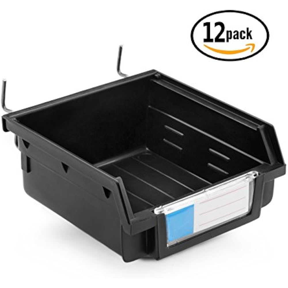 Pegboard Bins 12 Pack Black Hooks Board Organize Hardware, Garage