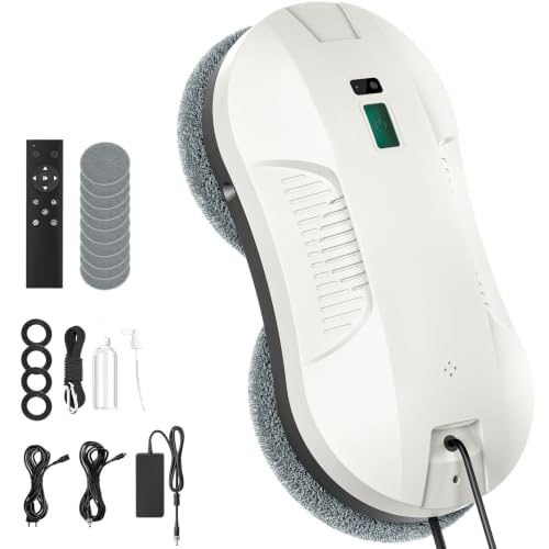 Window Cleaning Robot with Automatic Spray Function, Intelligent Navigation & Edge Detection, 3 Cleaning Modes, Remote Control, 70 ml Tank, Safety & UPS for Windows, Glass, Mirrors, Tiles