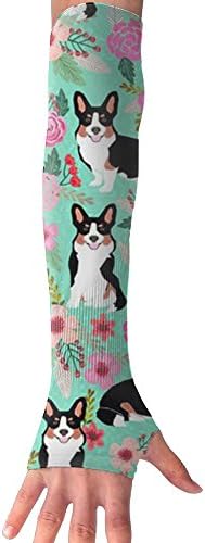 Huahanduobang Arm Sleeves Flowers Corgi Mens Womens Super Long Fingerless Anti-uv Sun Protection Golf Driving Sports Arm Sun Sleeves Gloves