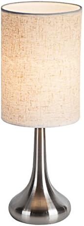 DIJIANI Fabric Shade Table Lamp with Bright Nickel Droplet Lamp Base Simple Style Night Stand Lamp Fashionable Bed Light for Living Room, Bedroom, Study, Hotel