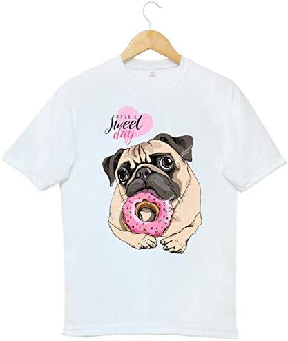 UDNAG Unisex Round Neck Graphic Pug Loves Doughnuts Polyester T-Shirt