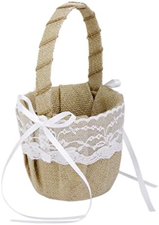 TENCHOE Vintage Retro Lace Bow Wedding Exquisite Handicraft Flower Girl Basket