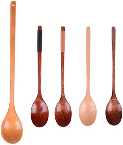 Haomian Wooden Spoons Long Handle Handmade Natural Wood Mixing Soup Spoon for Cooking Kitchen Utensils for Nonstick Cookware, 13.2" and 9.1"