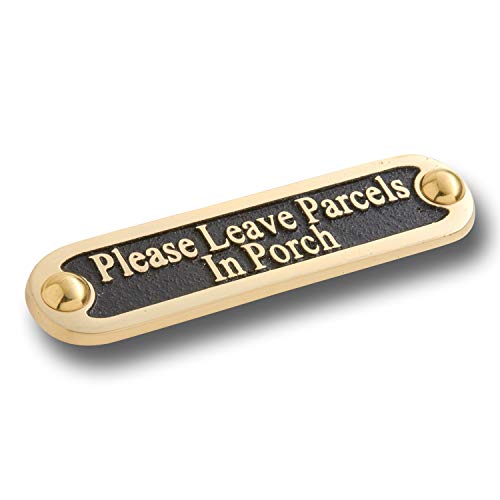 Please Leave Parcels in Porch Metal Brass Door Sign. Traditional Style Leave Delivery Instruction Mailbox Sign by The Metal Foundry