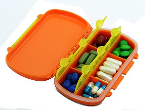 Inspiration Industry NY 6 Compartments Pill Organizer Box, Medicine Organizer, Vitamin Organizer (Orange)