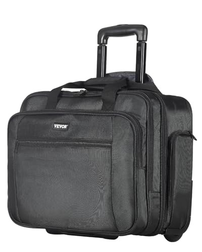 Laptop Trolley, passend für Laptops bis zu 17,3 Zoll (44 cm), Aktenkoffer, Notebooktasche mit Rollen und Teleskopgriff, Laptoptasche für Arbeit, Reisen, Büro, 450x210x370 mm (Schwarz)