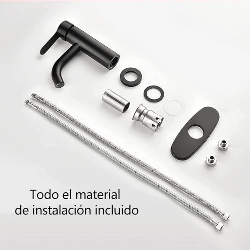 YUUTY Mezcladora para Lavabo de Baño - Acero inoxidable Grifo de baño de un solo Mango, para Baño Grifo para con cubierta, Llave Mezcladora para Lavabo con 2 Mangueras. (Negro mate)