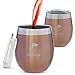 Stainless Steel Wine Glasses, Set of 2 - Double-Walled, Eco-Friendly, Unbreakable Stemless Drinking Glass with Lid - Food Grade and Vacuum Insulated Outdoor Tumblers (8 Oz.)