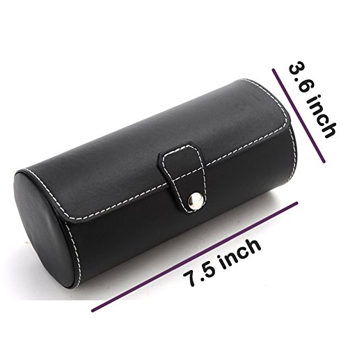MGS AWP-3 Travel Watch Organizer Watches Case Leatherette Roll Watch Storage Pouch Jewelry Box 3-Slots (Black) - Thumbnail 2