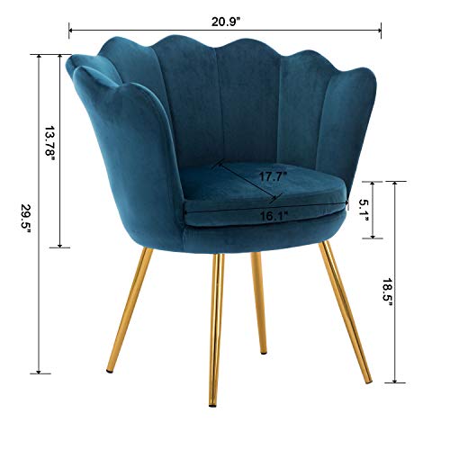 Kmax Living Room Chair, Mid Century Modern Retro Leisure Velvet Accent Chair with Golden Metal Legs, Vanity Chair for Bedroom Dresser, Upholstered Guest Chair - Blue Green
