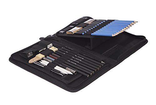 [- Castle Art Supplies 40 Piece Drawing Pencils and Sketch Set in Pop Up Zipper Case - Includes Gra