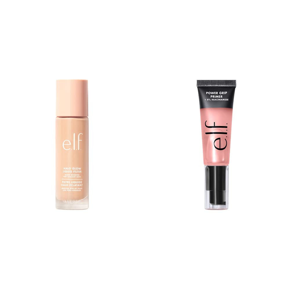e.l.f. Halo Glow Liquid Filter, Complexion Booster, Vegan & Cruelty-Free &  Power Grip Primer + 4% Niacinamide, Gel-Based & Hydrating Face Primer,  Evens Skin & Brightens, Grips Makeup, 0.811 Fl Oz in