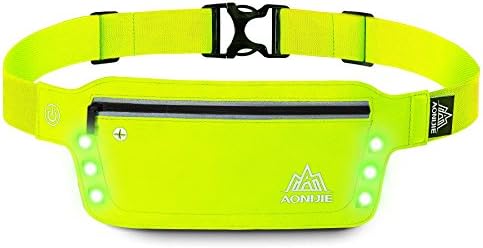 LERMX Waterproof Running &amp; Fitness Belt With LED Safety Light High Visibility Safty Gear Waist Pack for Running Hiking Cycling Climbing for within 6 inches Smartphone (Green)