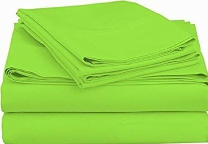 LaxLinen-600 Thread Count 4 PCs Bed Sheet Set (+21 Inch) Extra Deep Pocket Twin Bed/Single Bed Size, Parrot Green Solid 100% Egyptian Cotton