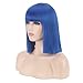 BERON 14’’Straight Bob Wig Shoulder Length Natural Flat Bang Wig with Free Wig Cap (Blue)
