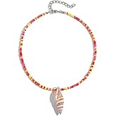 QLUYCKW Natural Seashell Shell Pendant Choker Necklace for Women Handmade Braided Bohemian Turquoise Scallop Summer Necklace Vacation Surfer Beach Friendship Jewelry